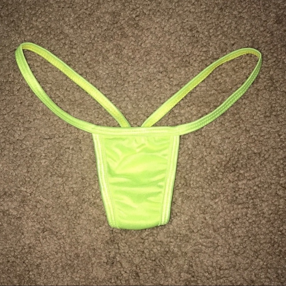 Neon yellow v-string stripper thong